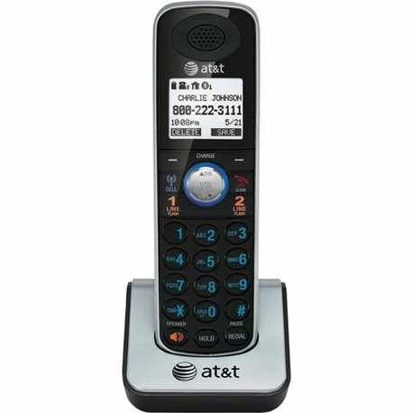 AT&T TL86009 DECT 6.0 Accessory Handset for AT&T TL86109, Black - Cordless - Headset Port - Silver