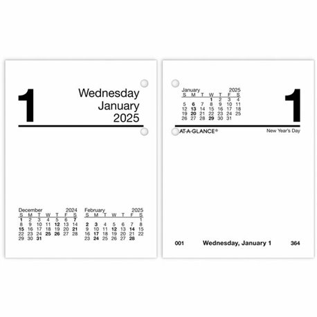 At-A-Glance Loose-Leaf Desk Calendar Refill - Mini Size - Julian Dates - Daily - 12 Month - January 2025 - December 2025 - 1 Day