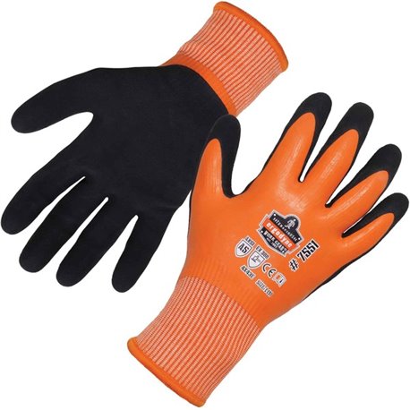 Ergodyne ProFlex 7551 A5 Coated Waterproof Gloves - Thermal Protection - Nitrile, Latex Coating - Small Size - Orange - Cut Resi