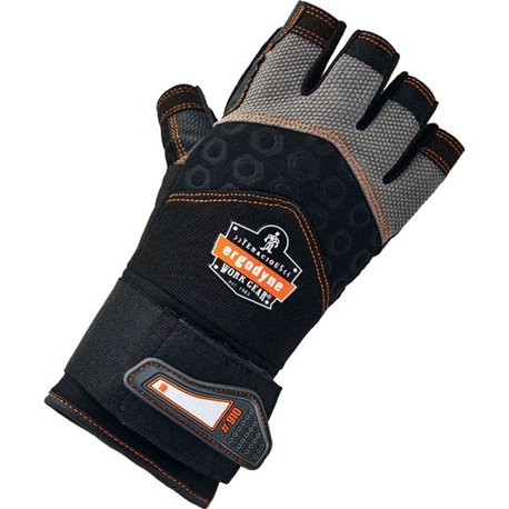 Ergodyne ProFlex 910 Half-Finger Impact Gloves + Wrist Support - Small Size - Half Finger - Black - Anti-Vibration, Shock Resist