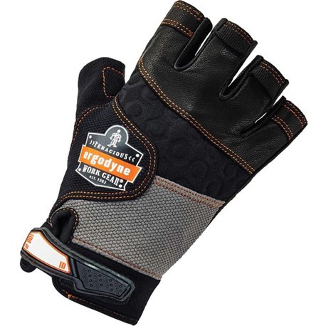 Ergodyne ProFlex 901 Half-Finger Leather Impact Gloves - Small Size - Half Finger - Black - Anti-Vibration, Breathable, Knitted,