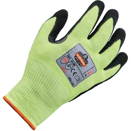 Ergodyne ProFlex 7041 Hi-Vis Nitrile-Coated Level 4 Cut Gloves - Nitrile, Polyurethane Coating - Small Size - Lime - High Visibi