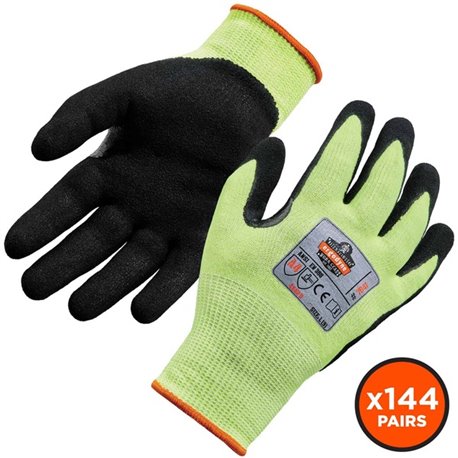 Ergodyne ProFlex 7041 Hi-Vis Nitrile-Coated Level 4 Cut Gloves - Nitrile, Polyurethane Coating - Small Size - Lime - Cut Resista