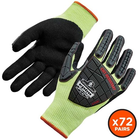 Ergodyne ProFlex 7141 Nitrile-Coated DIR Level 4 Cut-Resistant Gloves - Nitrile, Polyurethane Coating - Small Size - Lime - Cut 