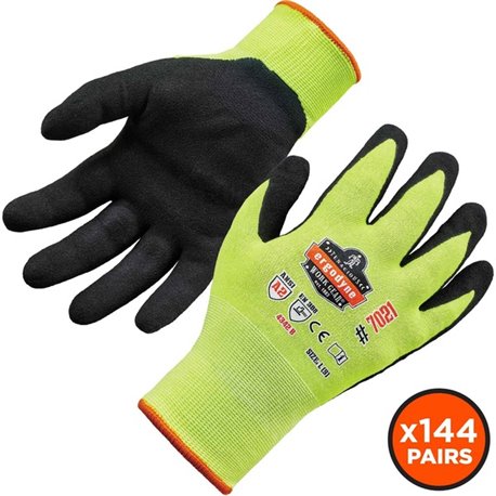 Ergodyne ProFlex 7021 Nitrile-Coated Cut-Resistant Gloves - A2 Level WSX - Nitrile, Polyurethane Coating - Small Size - Lime - T