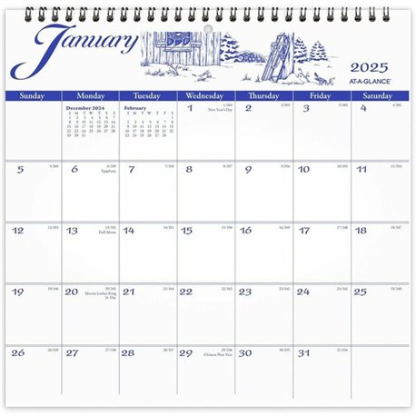 At-A-Glance Illustrator's EditionWall Calendar - Medium Size - Julian Dates - Monthly - 12 Month - January 2025 - December 2025 