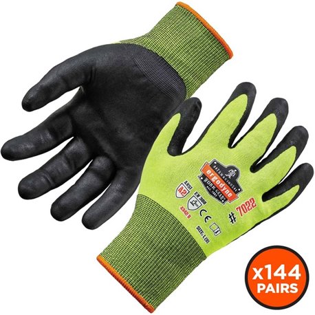 Ergodyne ProFlex 7022 Hi-Vis Nitrile-Coated Cut-Resistant Gloves - A2 DSX - Nitrile Coating - Small Size - Lime - Touchscreen Ca