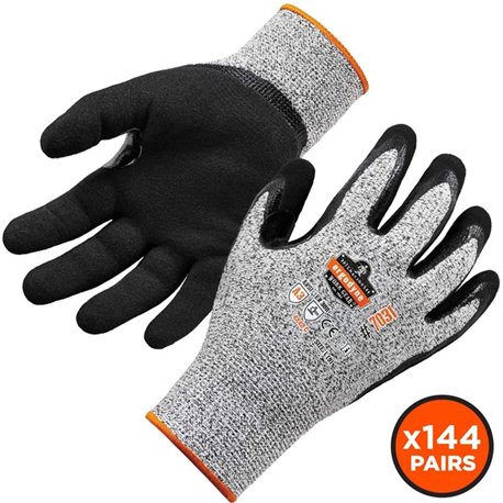 Ergodyne ProFlex 7031 Nitrile-Coated Cut-Resistant Gloves - A3 Level - Nitrile Coating - Small Size - Gray - Cut Resistant, Seam