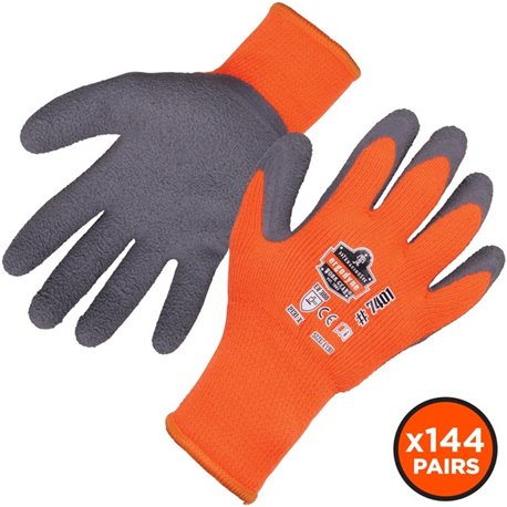 Ergodyne ProFlex 7401 Coated Lightweight Winter Work Gloves - Thermal Protection - Latex Coating - Medium Size - Orange - Lightw