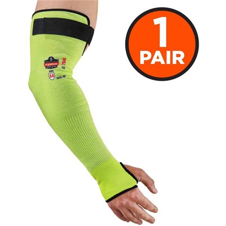 Ergodyne ProFlex 7941 Cut-Resistant Protective Arm Sleeve Pair - 18" Length - Lime - Kevlar, Yarn - Machine Washable, Heat Resis