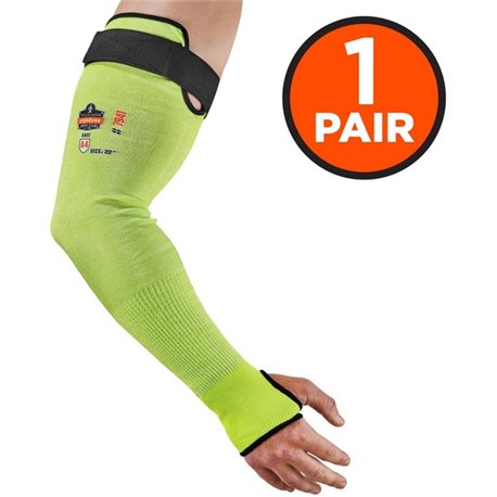 Ergodyne ProFlex 7941 Cut-Resistant Protective Arm Sleeve Pair - 22" Length - Lime - Kevlar, Yarn - Machine Washable, Heat Resis