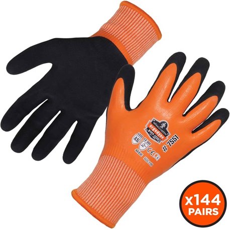 Ergodyne ProFlex 7551 A5 Coated Waterproof Gloves - Nitrile, Latex Coating - Small Size - Orange - Water Proof, Machine Washable