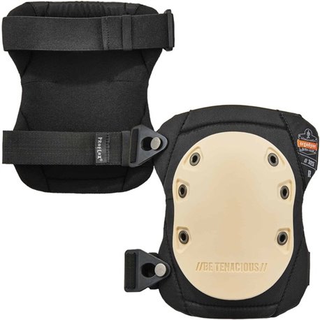 Ergodyne ProFlex 325 Cap Non-Marring Rubber Cap Knee Pads - Buckle - Tan, Black, Beige - 840D Nylon, Foam, Rubber - 1 Pair