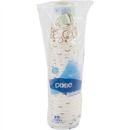 Dixie PerfecTouch 8 oz Insulated Paper Hot Coffee Cups by GP Pro - Cone - 25 / Pack - Coffee Haze - Paper - Hot Drink, Coffee