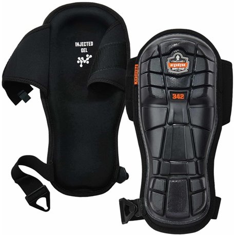 Ergodyne 342 Extra Long Cap Injected Gel Knee Pads - Black - Rubber, Neoprene, Elastic, Gel, Polyurethane Foam - 1 Pair