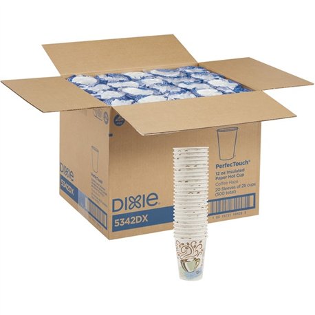 Dixie PerfecTouch 12 oz Insulated Paper Hot Coffee Cups by GP Pro - 25 / Pack - Cone - 20 / Carton - Coffee Haze - Paper - Hot D