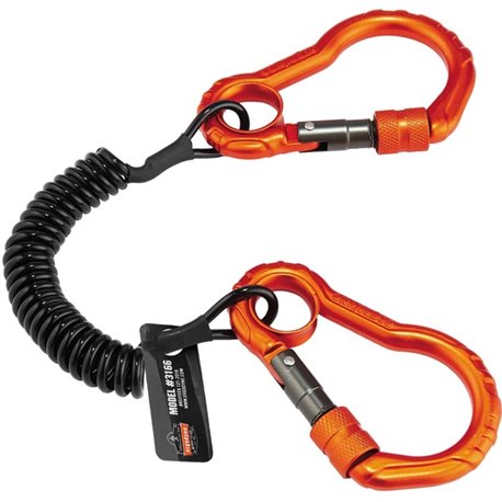 Squids 3166 Coil Tool Lanyard with Dual Carabiners - 2lbs / 0.9kg - 6 / Carton - Adjustable - 2 lb Load Capacity - Carabiner Att