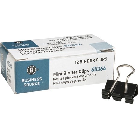 Business Source Fold-back Binder Clips - Mini - 0.6" Width - 0.25" Size Capacity - for Paper - 1Dozen - Black - Steel