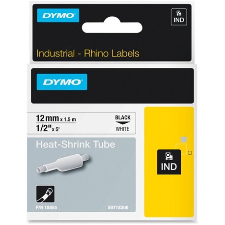 Dymo White Heat Shrink Tube - 15/32" Width x 59 1/16" Length - Rectangle - Thermal Transfer - Black on White, Black - Vinyl - 1 