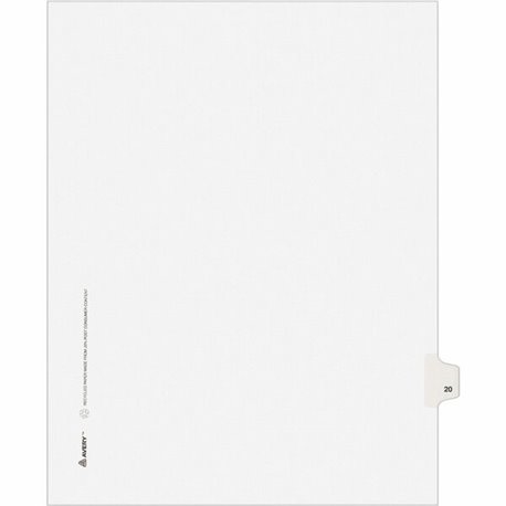 Avery Individual Legal Exhibit Dividers - Avery Style - 1 Printed Tab(s) - Digit - 20 - 1 Tab(s)/Set - 8.5" Divider Width x 11" 