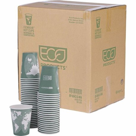 Eco-Products 12 oz World Art Hot Beverage Cups - 50 / Pack - 20 / Carton - Multi - Paper, Resin - Hot Drink