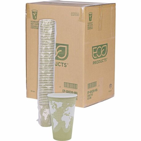 Eco-Products 16 oz World Art Hot Beverage Cups - 50 / Pack - 20 / Carton - Multi - Paper, Resin - Hot Drink