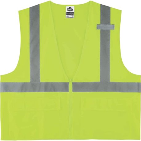 GloWear 8225Z Type R Class 2 Standard Solid Vest - 4-Xtra Large/5-Xtra Large Size - Zipper Closure - Fabric, Polyester - Lime - 