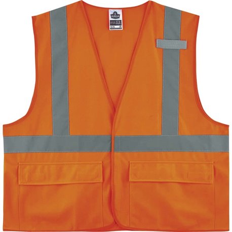 GloWear 8225HL Type R Class 2 Standard Solid Vest - 2-Xtra Large/3-Xtra Large Size - Hook & Loop Closure - Fabric, Polyester - O