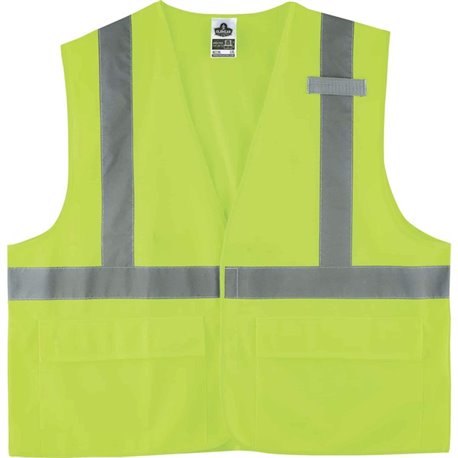 GloWear 8225HL Type R Class 2 Standard Solid Vest - Small/Medium Size - Hook & Loop Closure - Fabric, Polyester - Lime - Pocket,