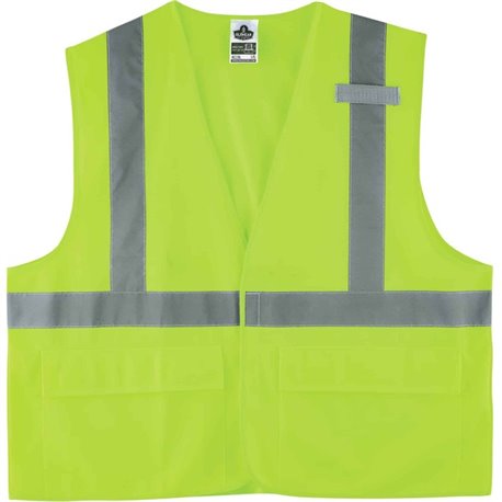 GloWear 8225HL Type R Class 2 Standard Solid Vest - Large/Extra Large Size - Hook & Loop Closure - Fabric, Polyester - Lime - Po