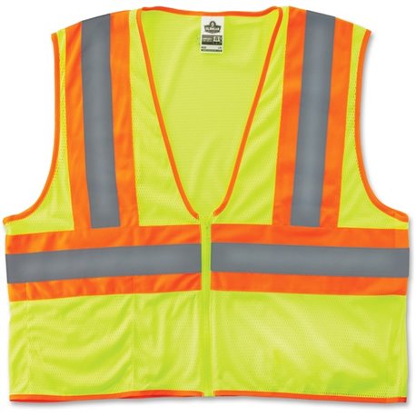 GloWear Class 2 Two-tone Lime Vest - Small/Medium Size - Lime - Reflective, Machine Washable, Lightweight, Pocket, Zipper Closur