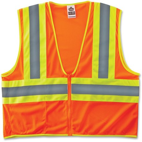 GloWear Class 2 Two-tone Orange Vest - Small/Medium Size - Orange - Reflective, Machine Washable, Lightweight, Pocket, Zipper Cl