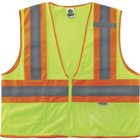 GloWear 8230Z Type R Class 2 Two-Tone Vest - Small/Medium Size - Zipper Closure - Mesh Fabric, Polyester Mesh - Lime - Pocket, M