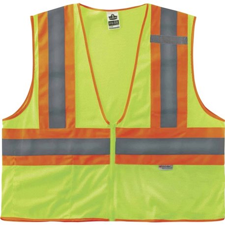 GloWear 8230Z Type R Class 2 Two-Tone Vest - Large/Extra Large Size - Zipper Closure - Mesh Fabric, Polyester Mesh - Lime - Pock