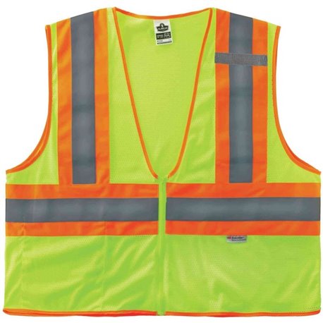 GloWear 8230Z Type R Class 2 Two-Tone Vest - 2-Xtra Large/3-Xtra Large Size - Zipper Closure - Mesh Fabric, Polyester Mesh - Lim