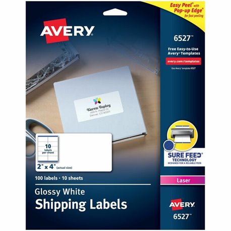 Avery Shipping Labels, Glossy White, 2" x 4" , 100 Total (6527) - 2" Height x 4" Width - Permanent Adhesive - Rectangle - Laser 