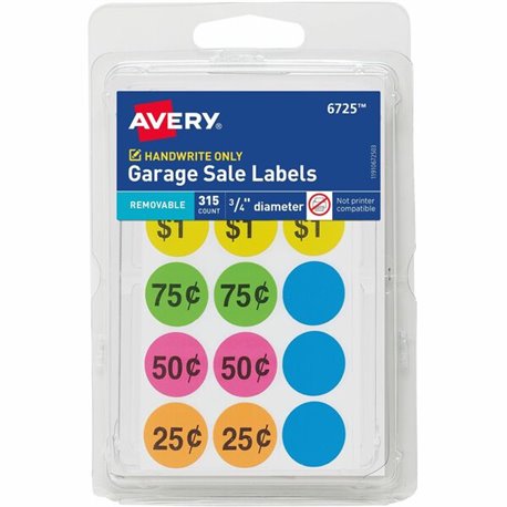 Avery Garage Sale Labels on Small Sheets - - Width3/4" Diameter - Removable Adhesive - Round - Matte - Neon Blue, Neon Green, Ne