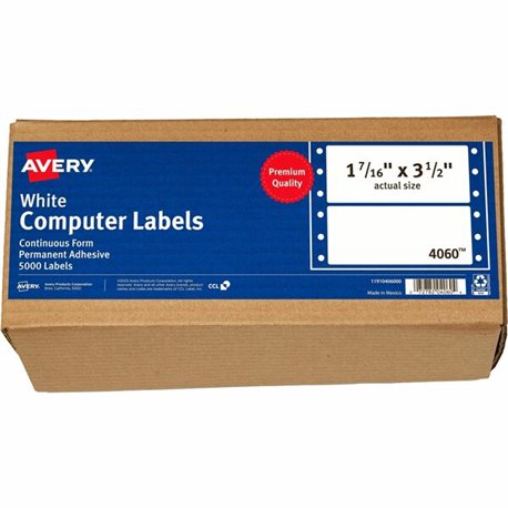 Avery Pin Feed Label - 3 1/2" Height - Permanent Adhesive - Rectangle - Dot Matrix - White - 1 / Sheet - 5000 Total Label(s) - 5