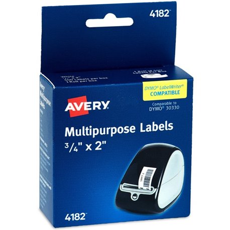 Avery Direct Thermal Roll Labels - 2" Height x 3/4" Width - Permanent Adhesive - Rectangle - Thermal - Bright White - Paper - 50