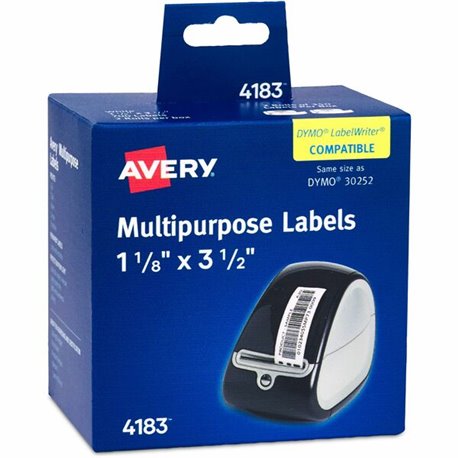 Avery Direct Thermal Roll Labels - 3 1/2" Height x 1 1/8" Width - Permanent Adhesive - Rectangle - Thermal - Bright White - Pape