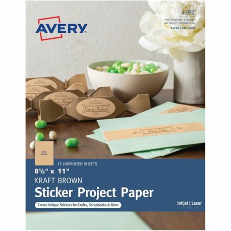 Avery Permanent Sticker Project Paper - Letter - 8 1/2" x 11" - 6 / Carton - 15 Sheets - Self-adhesive, Permanent Adhesive, Die-