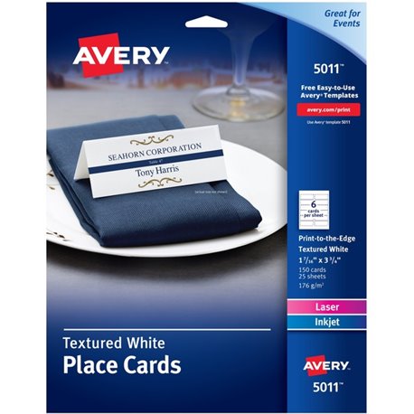 Avery Place Cards with Sure Feed - 1 7/16" x 3 3/4" - Matte - 5 / Carton - 6 Sheets - Double-sided, Foldable, Heavyweight, Textu