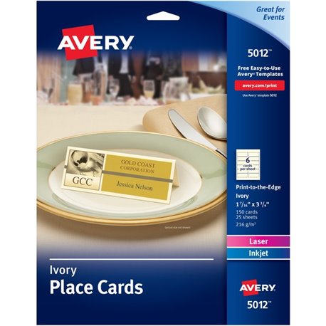 Avery Ivory Matte 2-sided Place Cards - 3.8" - 750/Carton - Ivory