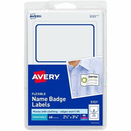 Avery Flexible Name Badge Labels - 2 1/3" Height x 3 3/8" Width - Removable Adhesive - Rectangle - Laser, Inkjet - Matte - White