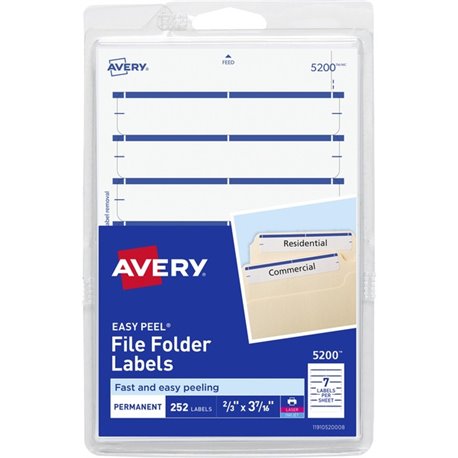 Avery Permanent File Folder Labels - 11/16" Width x 3 7/16" Length - Permanent Adhesive - Rectangle - Laser, Inkjet - Dark Blue 