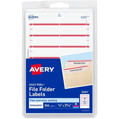 Avery Permanent File Folder Labels - 11/16" Width x 3 7/16" Length - Permanent Adhesive - Rectangle - Laser, Inkjet - Dark Red -