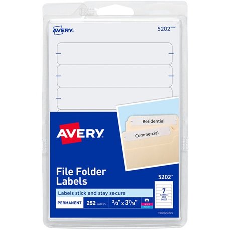 Avery Permanent File Folder Labels - 11/16" Width x 3 7/16" Length - Permanent Adhesive - Rectangle - Laser, Inkjet - White - 7 