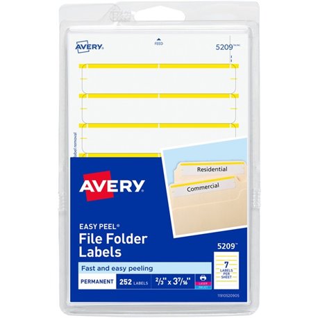 Avery Permanent File Folder Labels - 11/16" Width x 3 7/16" Length - Permanent Adhesive - Rectangle - Laser, Inkjet - Yellow - 7