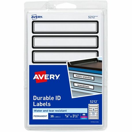 Avery Durable ID Labels - 5/8" Width x 3 1/2" Length - Permanent Adhesive - Rectangle - Matte - White - Blue Border - Film - 7 /