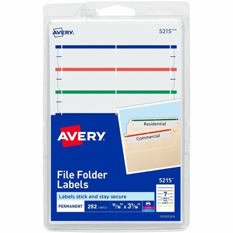 Avery File Folder Labels, Assorted, 2/3" x 3-7/16" , 252 (5215) - 43/64" Height x 3 7/16" Width - Permanent Adhesive - Rectangle